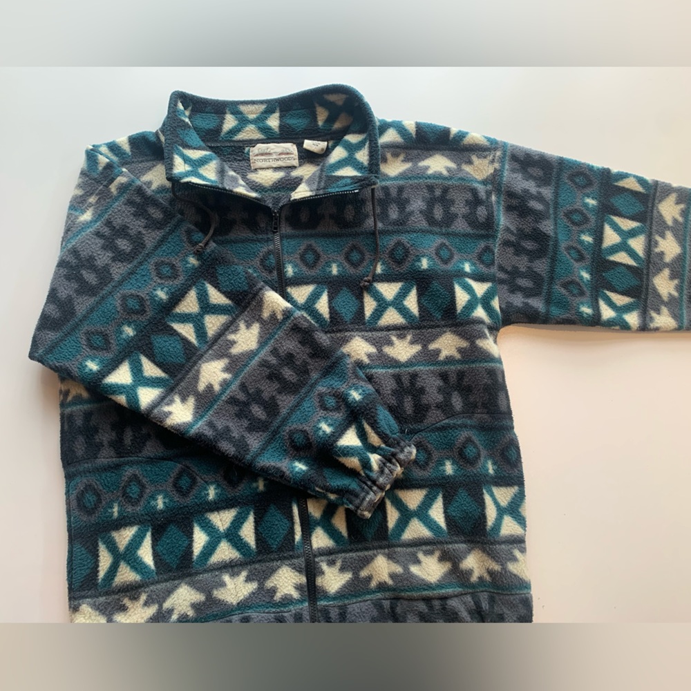 Vintage Patterned Northwoods Full Zip Fleece Sweater